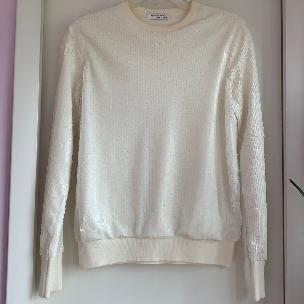Equipment White Cream Matte Sequence Sweater Xs